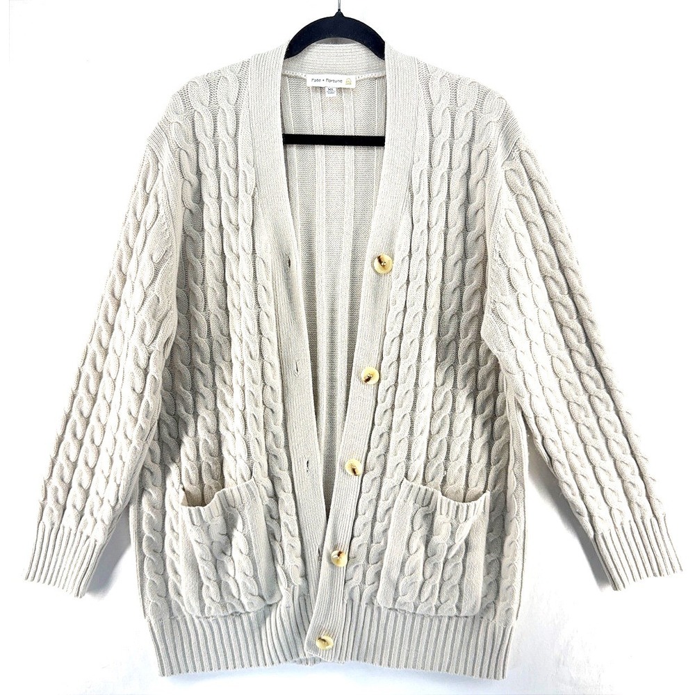 Cottagecore Coquette Cardigan Cream Cable Knit Long XL Grandpacore Academia Cozy